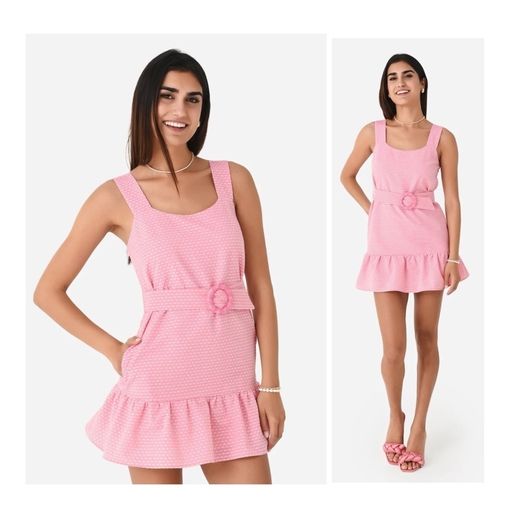 Lavender Brown | Feminine Flirty Pink Ruffle Nia Mini Dress | XS
